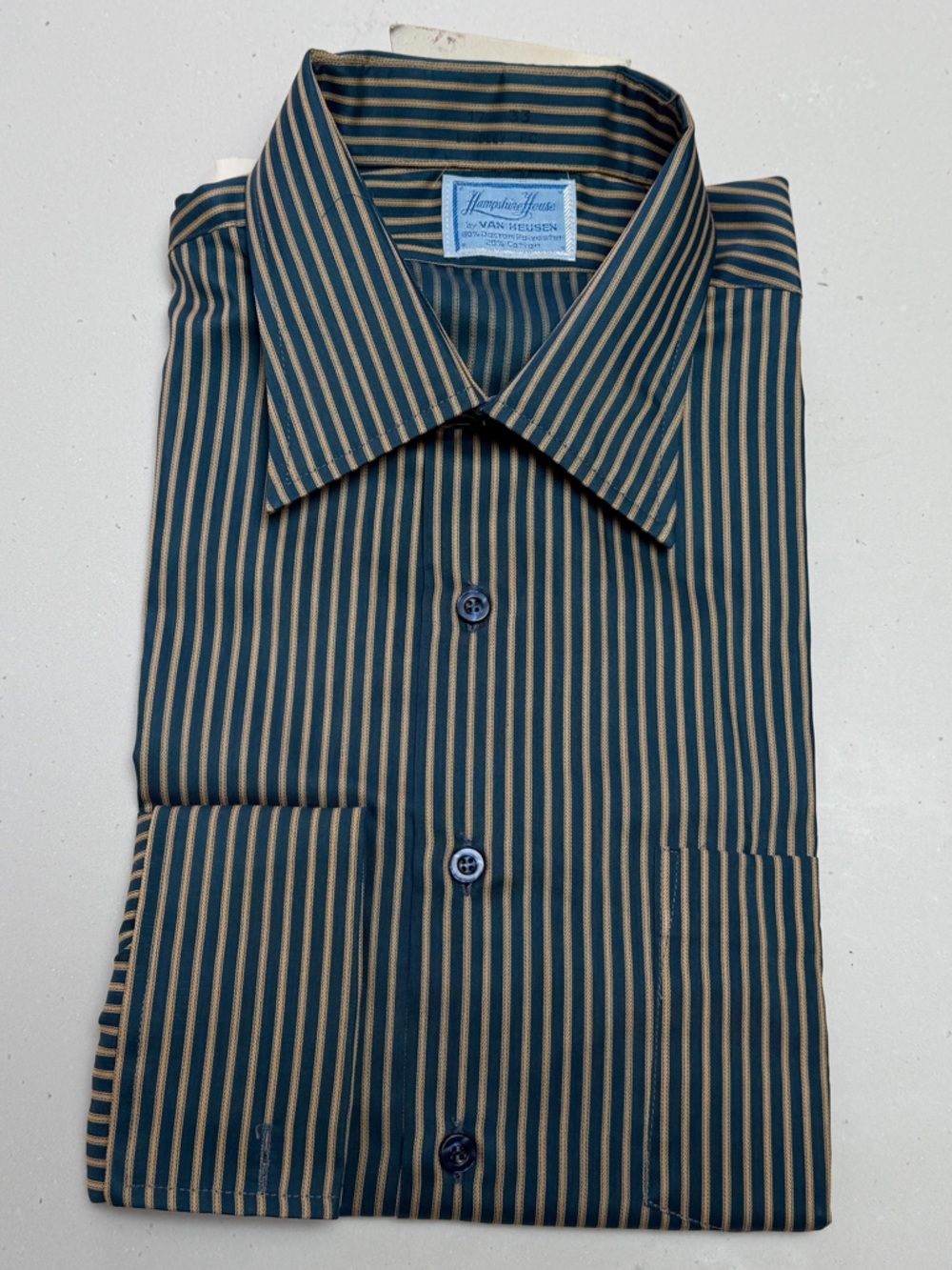 Vintage Van Heusen Navy & Tan Striped Dress Shirt - NWT